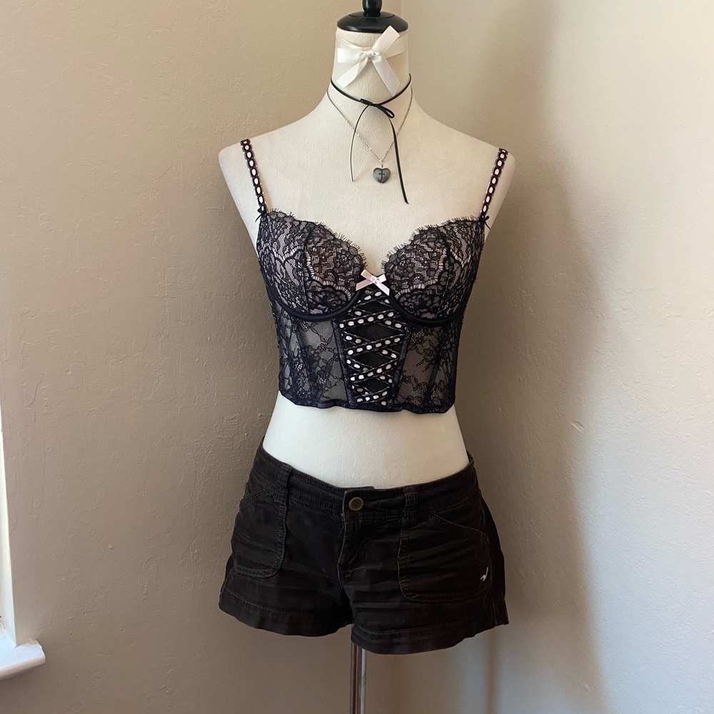 Victoria's Secret Black and Pink Lace Bustier